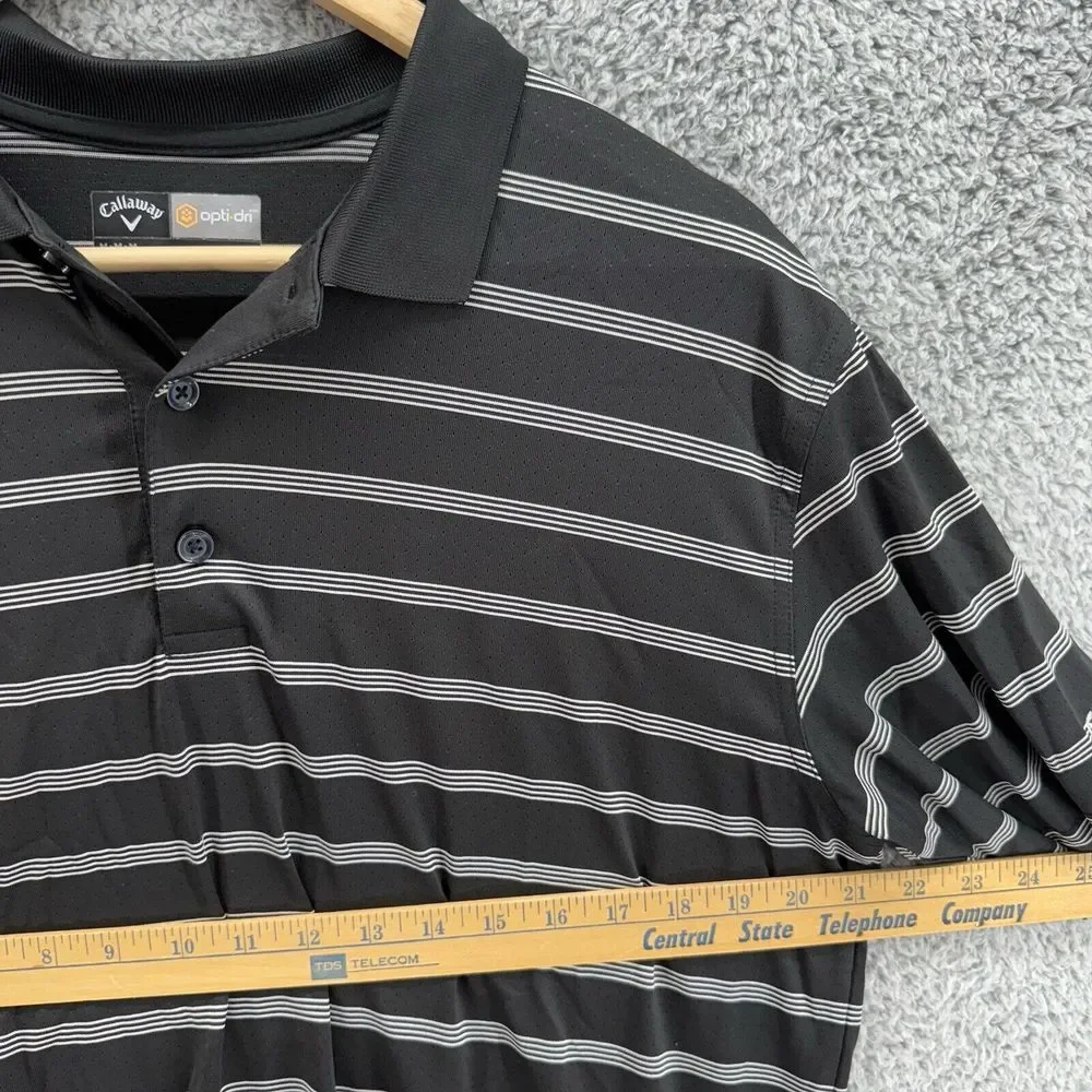 CALLAWAY Opti Dri Black Short Sleeve Striped Polo‎ Golf Shirt Mens Medium